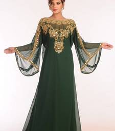 Emerald green georgette kaftan with heavy gold embroidery