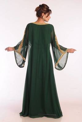 Emerald green georgette kaftan with heavy gold embroidery 3