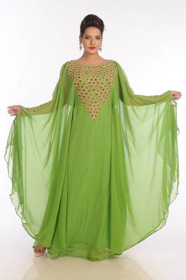 Dark parrot green georgette embroidered zari work islamic kaftans 1