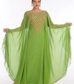 Dark parrot green georgette embroidered zari work islamic kaftans