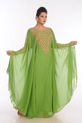 Dark parrot green georgette embroidered zari work islamic kaftans 2