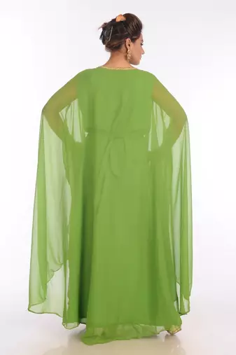 Dark parrot green georgette embroidered zari work islamic kaftans