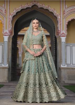 bridal wear net lehenga choli embroidery sequin work  1