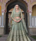 Indian wedding bridal wear net lehenga choli semi stitched embroidery sequence work 