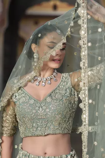 bridal wear net lehenga choli embroidery sequin work 