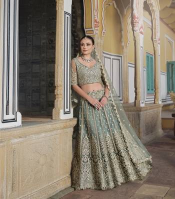 bridal wear net lehenga choli embroidery sequin work  3