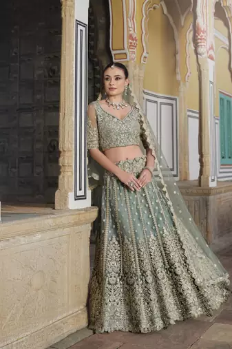 bridal wear net lehenga choli embroidery sequin work 