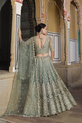 bridal wear net lehenga choli embroidery sequin work  4
