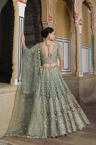 bridal wear net lehenga choli embroidery sequin work 