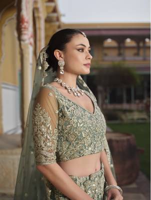 bridal wear net lehenga choli embroidery sequin work  5