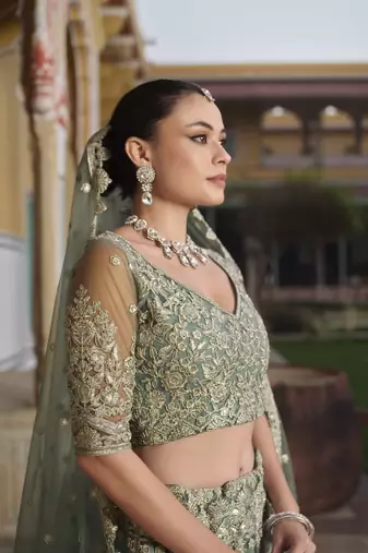 bridal wear net lehenga choli embroidery sequin work 