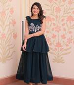Rama georgette bead embroidered ruffle flared gown