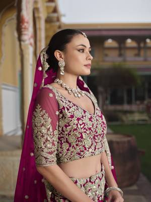 bridal wear net lehenga choli embroidery sequin work  2