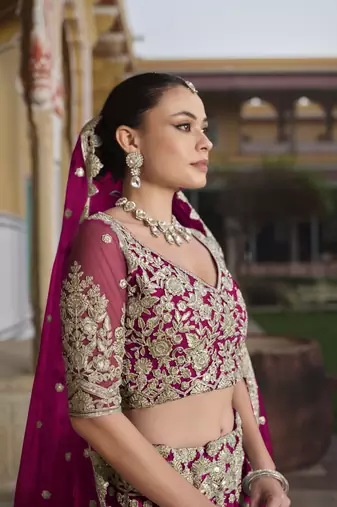 bridal wear net lehenga choli embroidery sequin work 