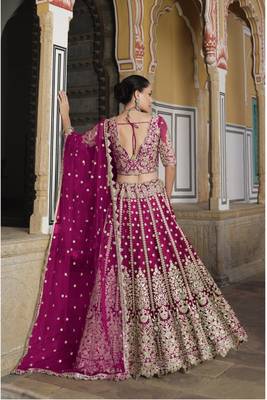 bridal wear net lehenga choli embroidery sequin work  4