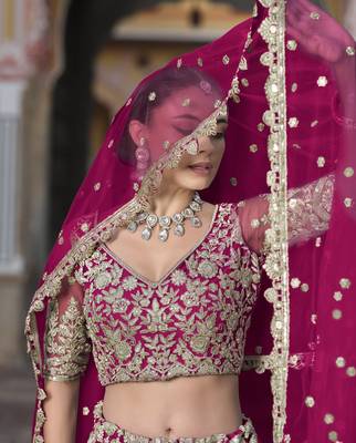 bridal wear net lehenga choli embroidery sequin work  5