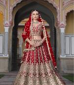 Indian wedding bridal wear net red lehenga choli semi stitched embroidery sequence work 