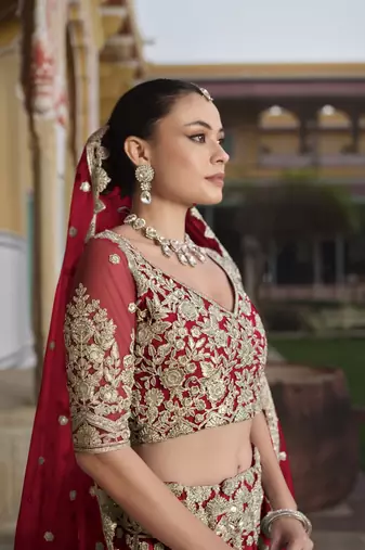 bridal wear net red lehenga choli embroidery sequin work 