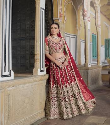 bridal wear net red lehenga choli embroidery sequin work  3