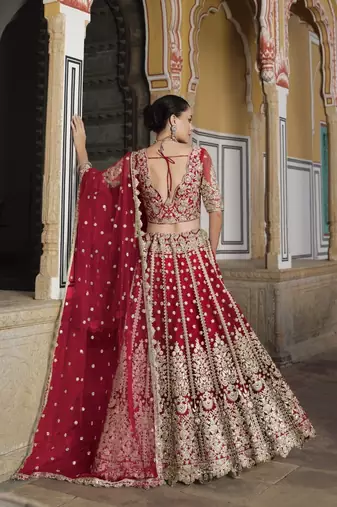 bridal wear net red lehenga choli embroidery sequin work 