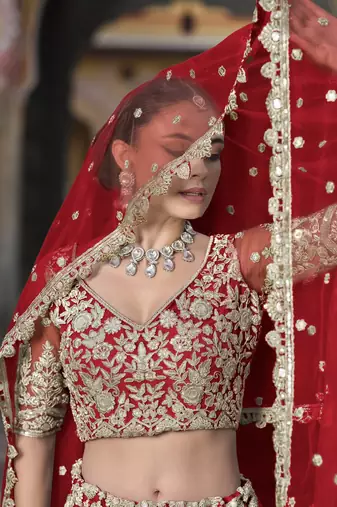 bridal wear net red lehenga choli embroidery sequin work 