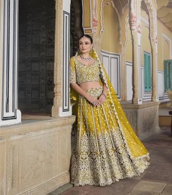 bridal wear net Yellow lehenga choli embroidery sequin work  4