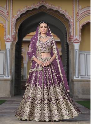bridal wear net Lavender lehenga choli embroidery sequin work  1