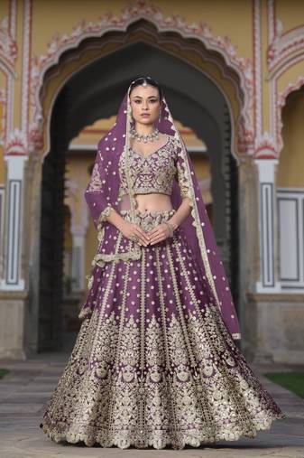 Indian wedding bridal wear net Lavender lehenga choli semi stitched embroidery sequence work 
