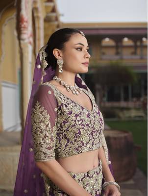 bridal wear net Lavender lehenga choli embroidery sequin work  2