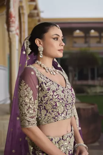bridal wear net Lavender lehenga choli embroidery sequin work 
