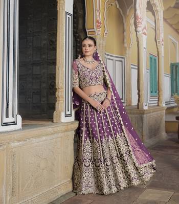 bridal wear net Lavender lehenga choli embroidery sequin work  3