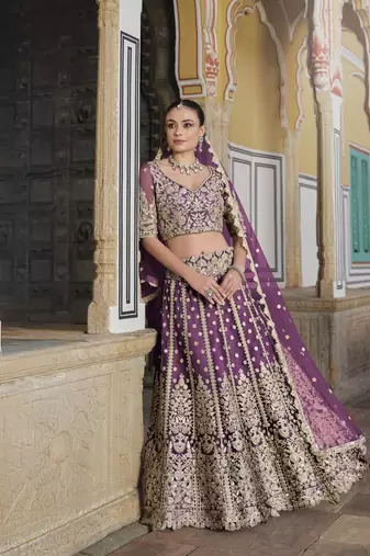 bridal wear net Lavender lehenga choli embroidery sequin work 