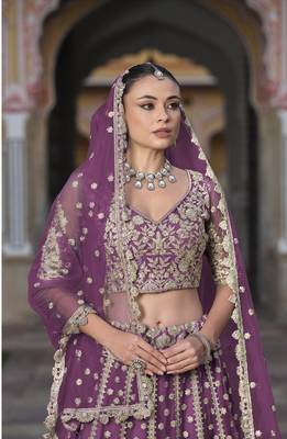 bridal wear net Lavender lehenga choli embroidery sequin work  4