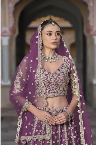 bridal wear net Lavender lehenga choli embroidery sequin work 