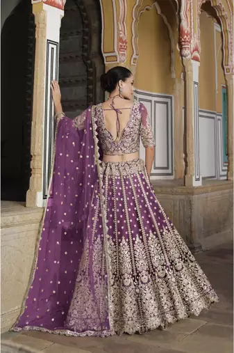 bridal wear net Lavender lehenga choli embroidery sequin work 