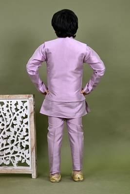 Boys cotton silk embroidered sequined kurta pyjama and waistcoat set - onion 2
