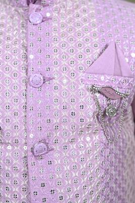 Boys cotton silk embroidered sequined kurta pyjama and waistcoat set - onion 5