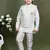 Boys cotton silk embroidered sequined kurta pyjama and waistcoat set - white