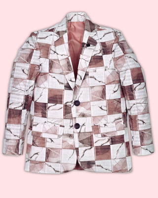 Boys lycra blend full sleeves abstract printed blazer - pink 1