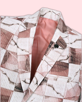 Boys lycra blend full sleeves abstract printed blazer - pink 3