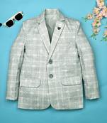 Boys lycra blend full sleeves crosshatch printed blazer - grey