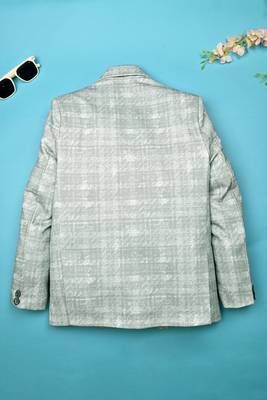 Boys lycra blend full sleeves crosshatch printed blazer - grey 2