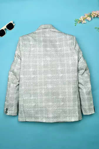 Boys lycra blend full sleeves crosshatch printed blazer - grey
