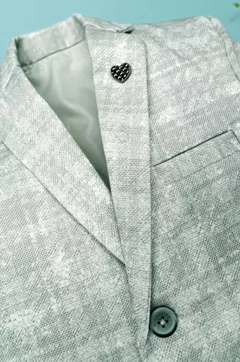 Boys lycra blend full sleeves crosshatch printed blazer - grey