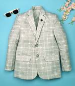 Boys lycra blend full sleeves crosshatch printed blazer - pista green