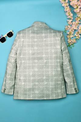 Boys lycra blend full sleeves crosshatch printed blazer - pista green 2