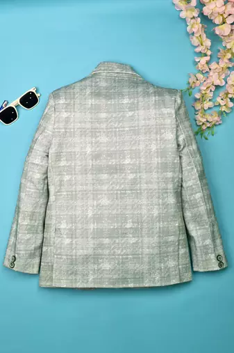 Boys lycra blend full sleeves crosshatch printed blazer - pista green