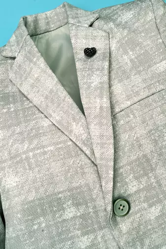 Boys lycra blend full sleeves crosshatch printed blazer - pista green