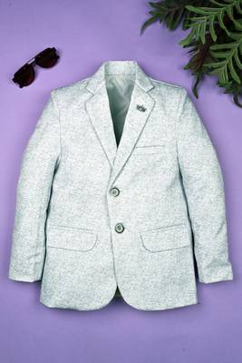 Boys lycra blend full sleeves heathered printed blazer - pista green 1