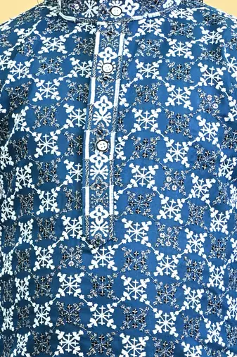 Boys viscose rayon embroidered sequinned kurta pyjama set - royal blue